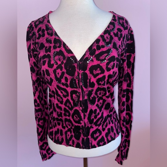 INC International Concepts Sweaters - Hot Pink Leopard Print Cardigan